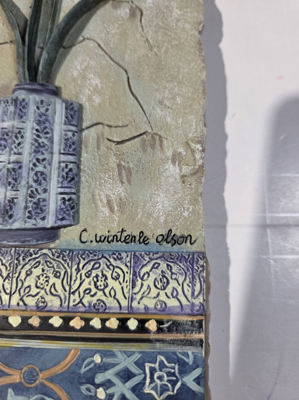 Wall Art Tile Panel with Yellow Calla Lilies in Blue Vase By C. Winterle Olson - Picture 2 of 8
